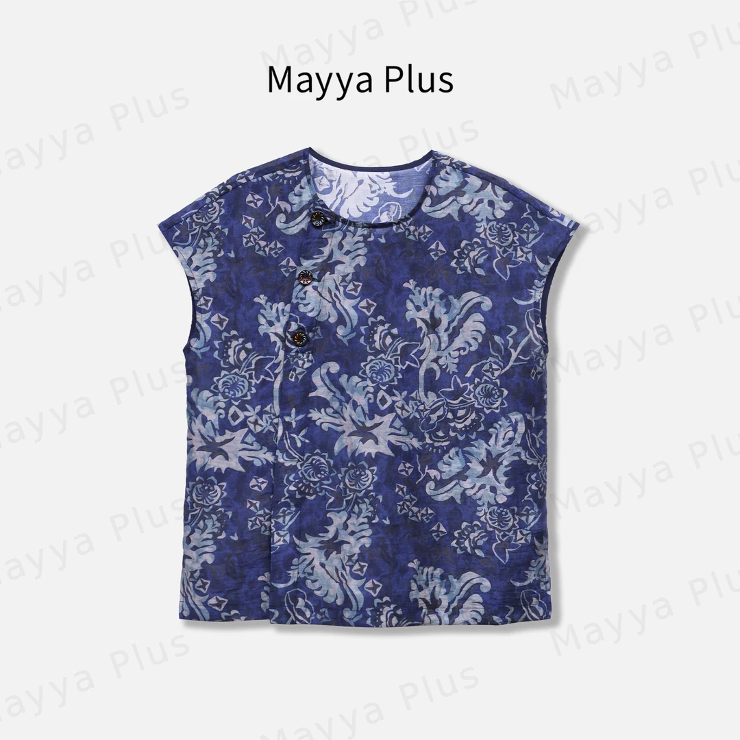 【青花瓷】Mayya Plus麦芽定制国风新中式亚麻衬衫修身上衣32527213