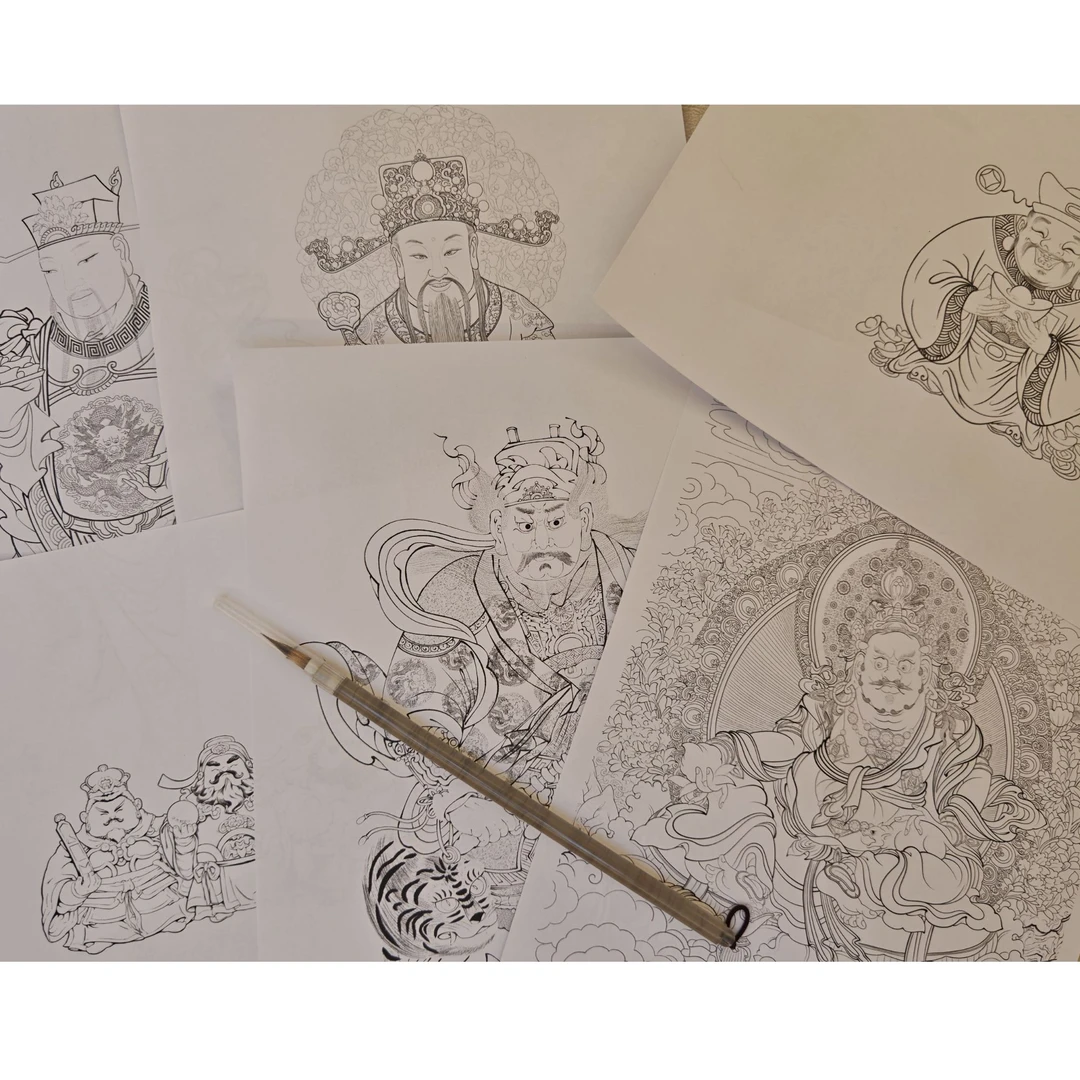 财神套餐新年发财纸质版工笔画高清财神画稿