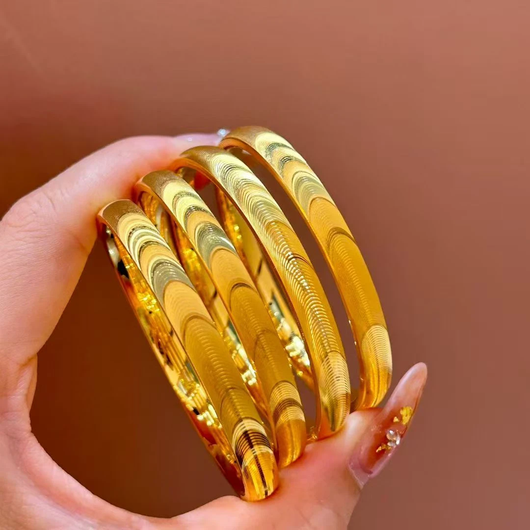 足银手镯 足银猫眼手镯金色通用复古吉言女款精美经典首饰光面