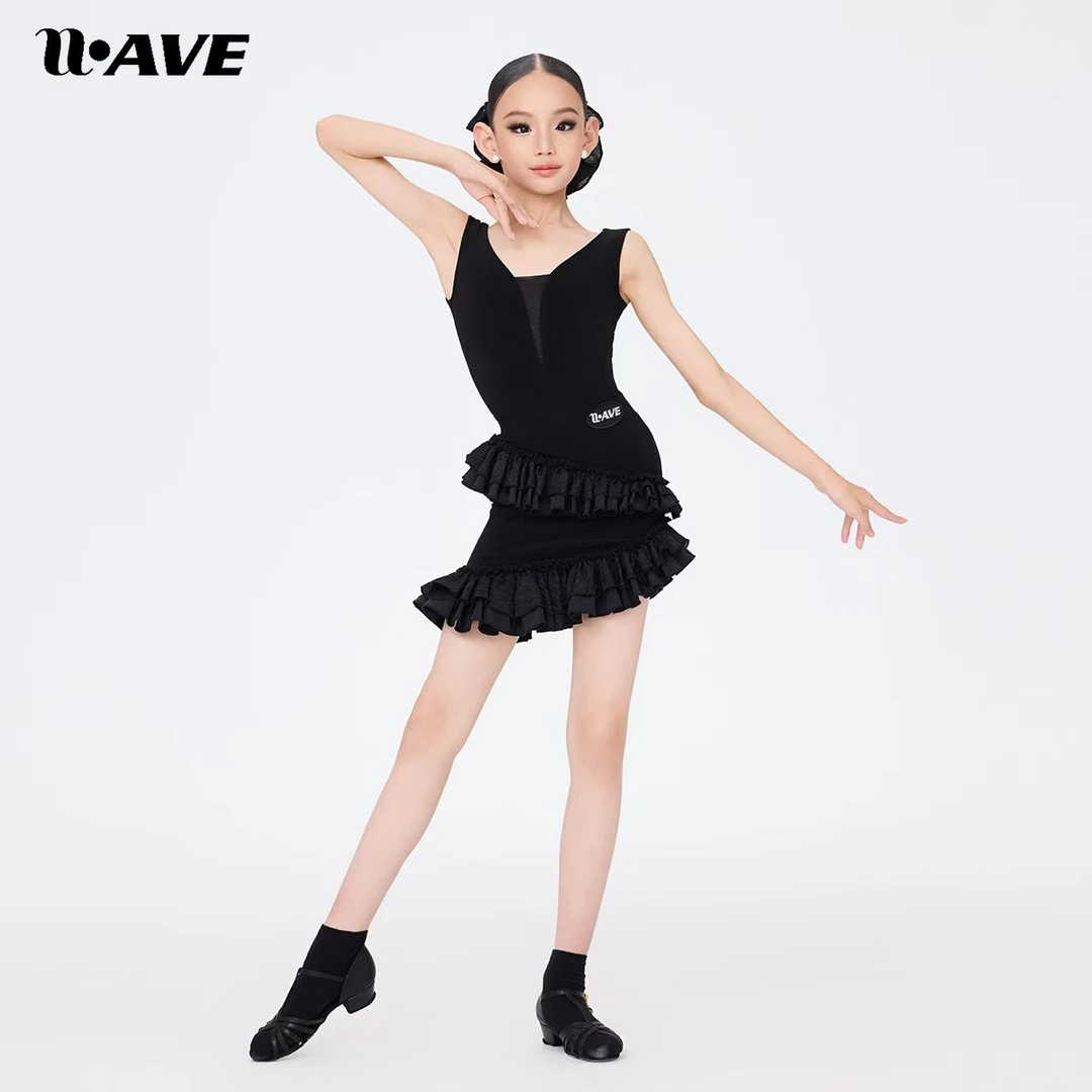 WAVE未午【银标】少儿拉丁舞服月夜蔷薇套装分体国标舞服女童练功服