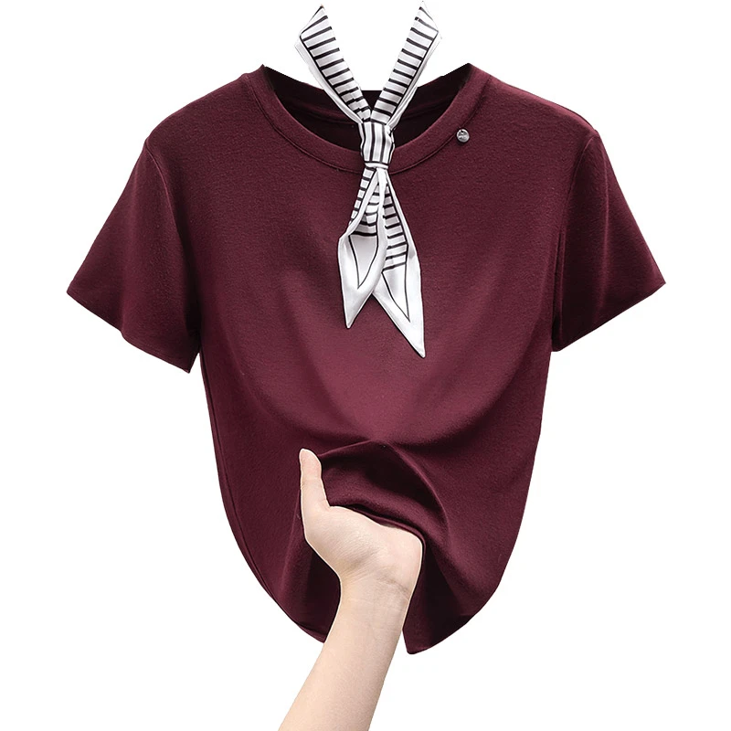 丝柏舍2025夏装新款女装时尚通勤套头修身短袖圆领T恤S52Q2046T