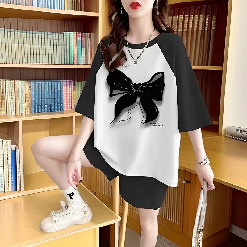 大码显瘦休闲套装女夏季新款韩版时尚宽松薄款短袖女装夏季套装