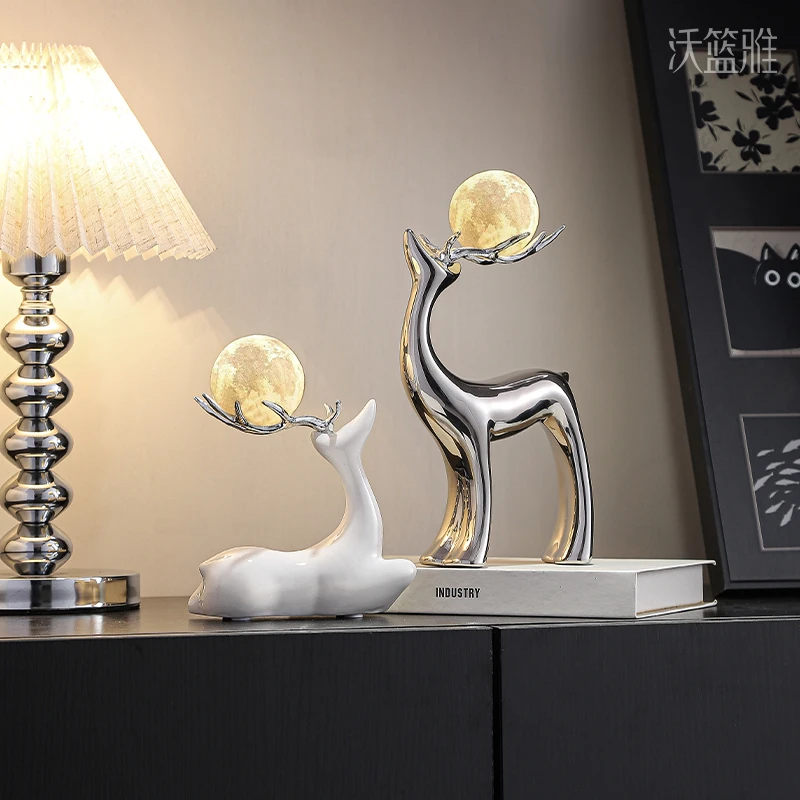 现代轻奢招财麋鹿摆件高档客厅酒柜电视柜装饰品玄关创意小鹿摆设