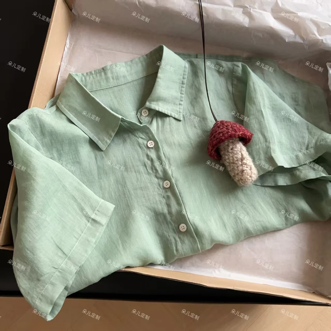 朵儿定制 【小森林】夏季简约纯色100苎麻衬衫 IV08