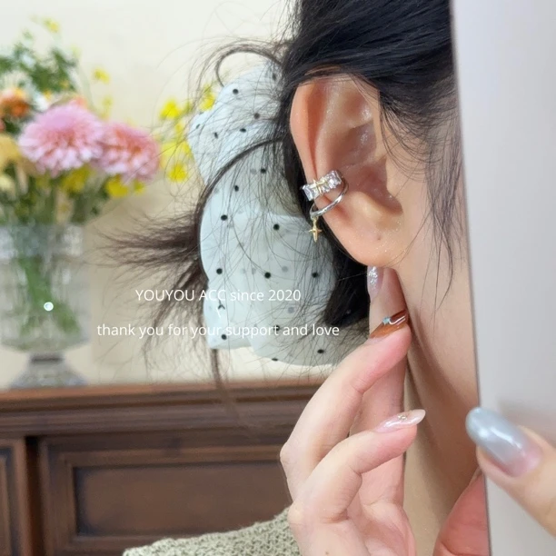 铜合金耳饰 摇曳四芒星耳骨夹女金银双色耳夹冷淡风耳骨饰单只461