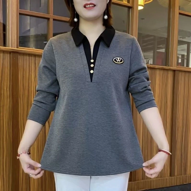 中老年女装中年女士保暖有领T恤打底衫洋气秋季秋装Polo领上衣