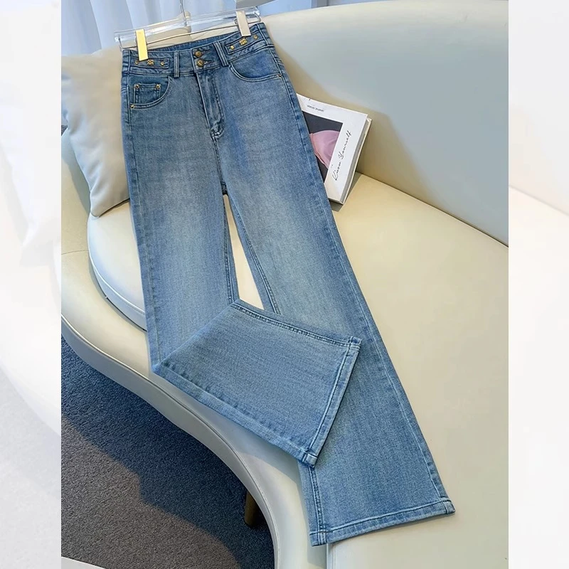 浅色喇叭牛仔裤女春秋季2025新款高腰显瘦美式直筒马蹄裤微喇裤子