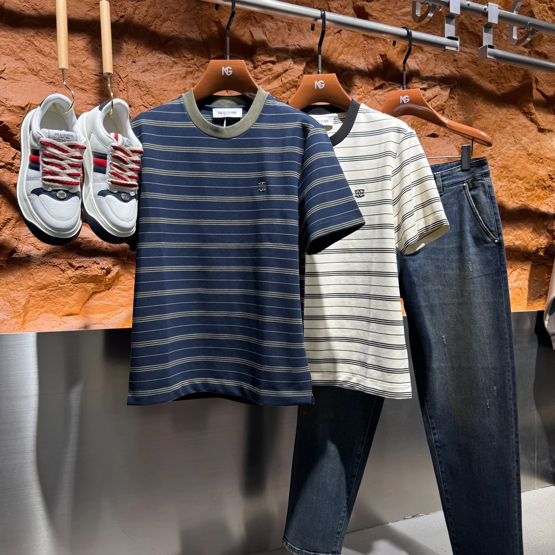 DIKALO FERRE/迪卡里奥 费雷D53DT072男士秋季新款四维条纹短袖