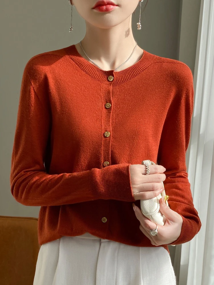 钻石版!德国扬子纱系列圆领开衫外套女早春外搭羊毛针织衫长袖