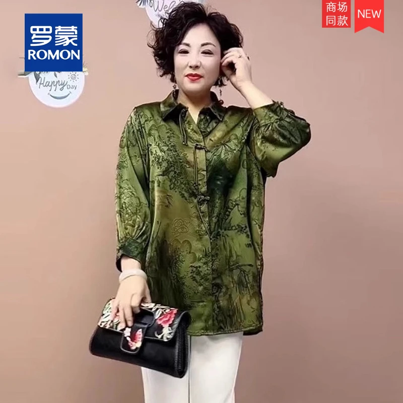 2025夏季新款假开衫翻领时尚大码女士中老年精品九分袖热卖妈妈装