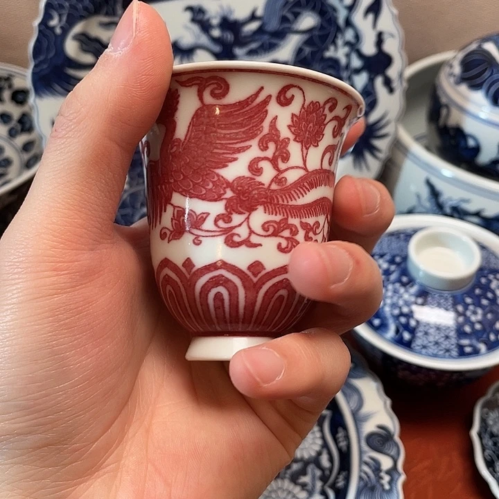 摆件陶微瑕闻香杯釉里红一个
