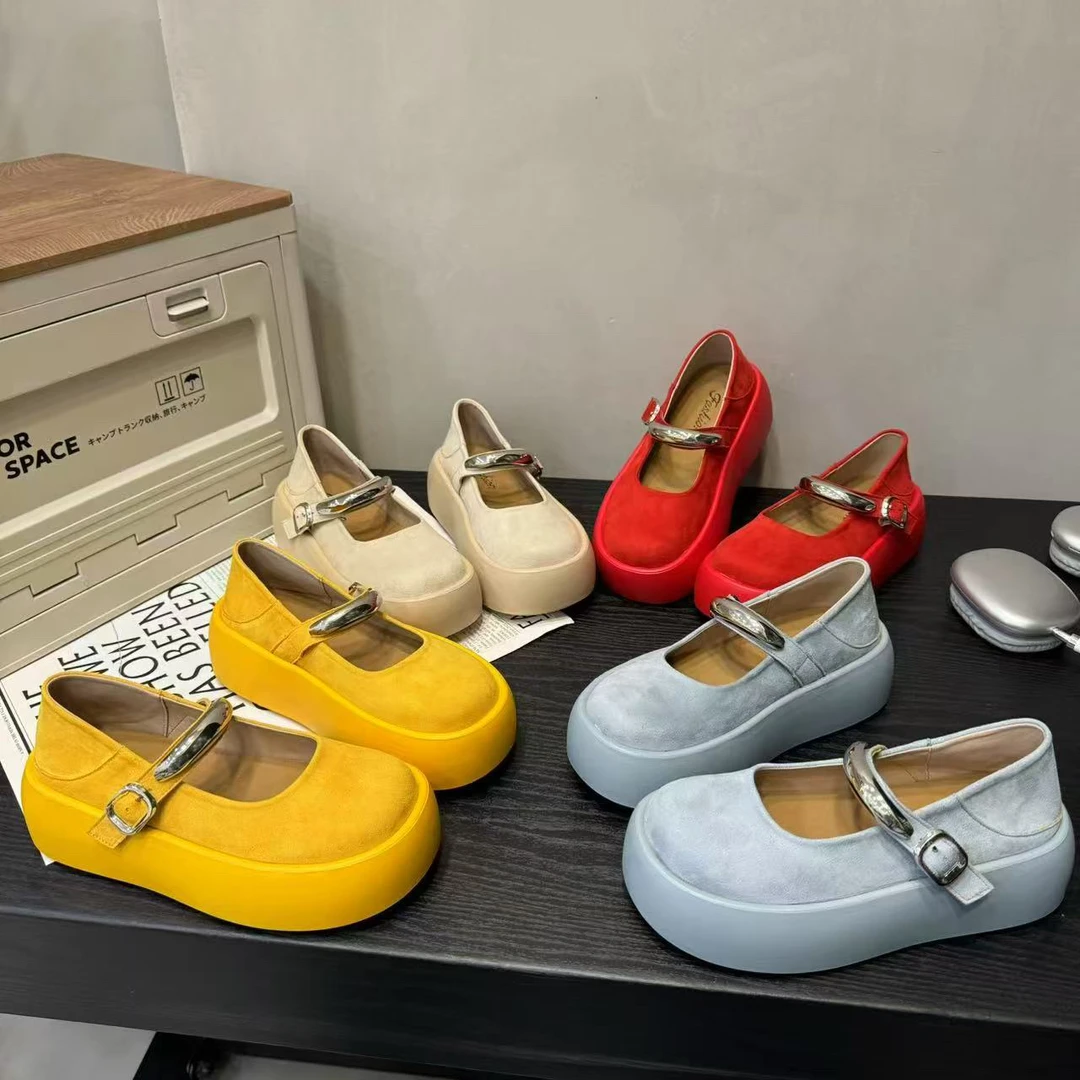 【十六号】厚底玛丽珍松糕鞋女2025春季百搭喵喵绒浅口单鞋523