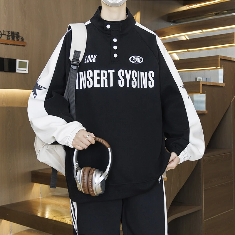 Mexican/稻草人2025春秋新款长袖运动休闲宽松潮流半拉链卫衣男生