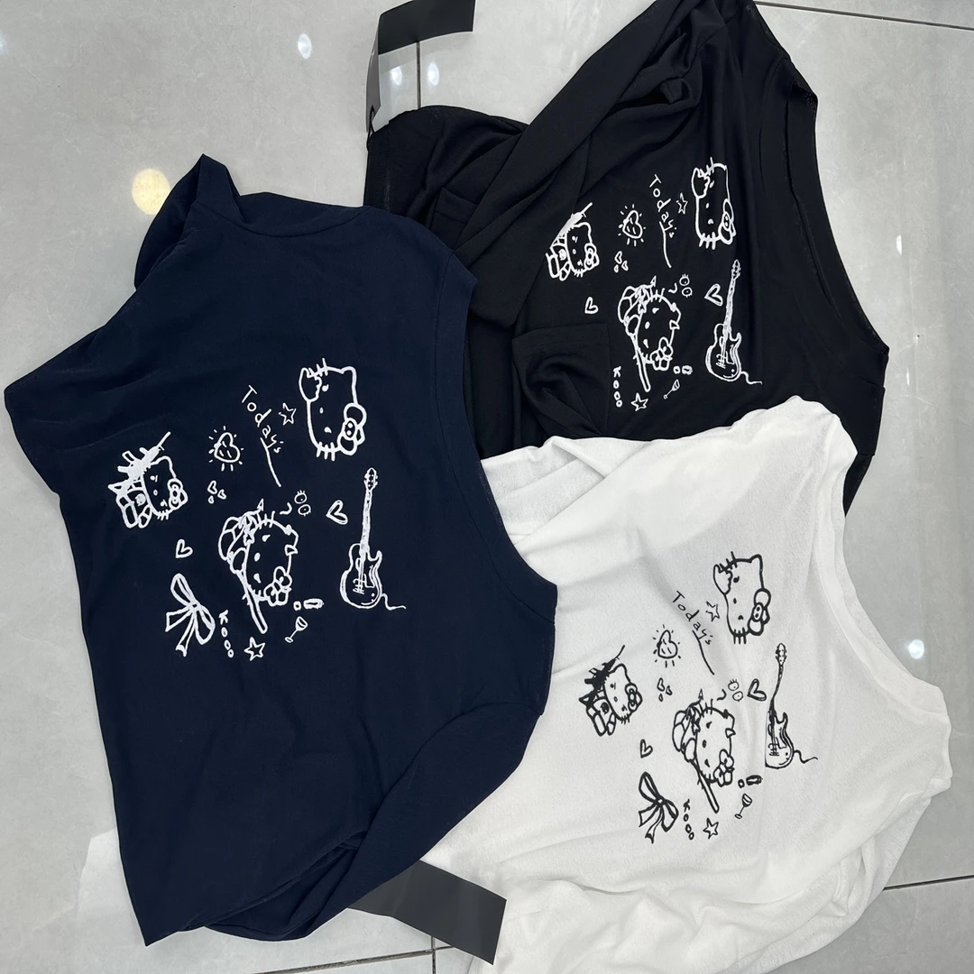 韩系设计感卡通斜肩长袖T