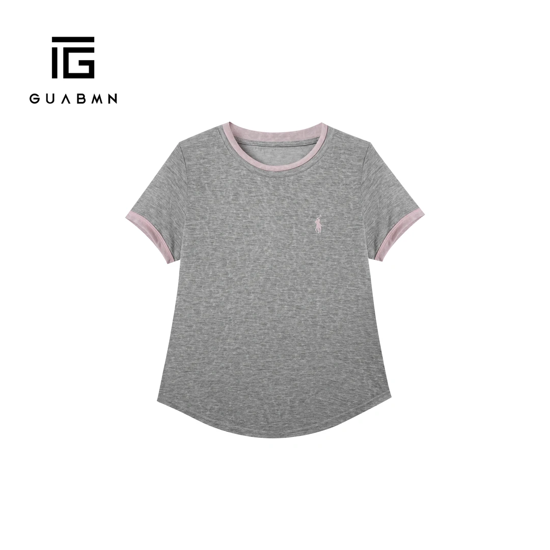 GUABMN2025年夏季新款小马刺绣撞色圆领短袖T恤5115夏日穿搭