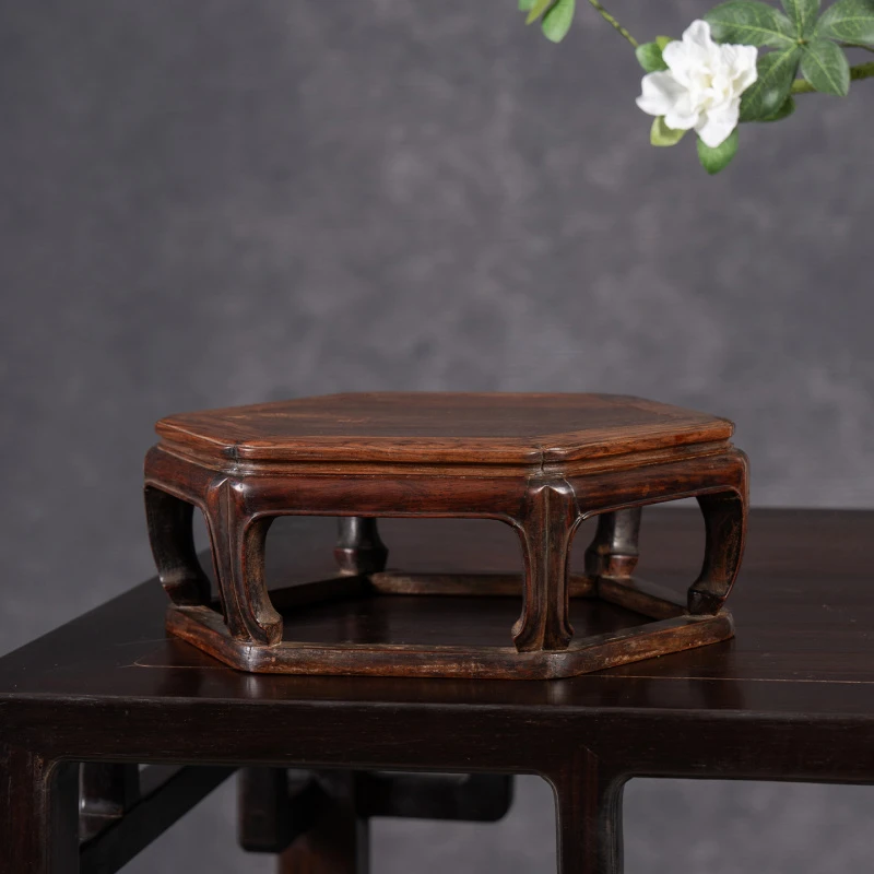 清早期黄花梨束腰带托泥六角形器座文玩古董收藏海南黄花梨底座