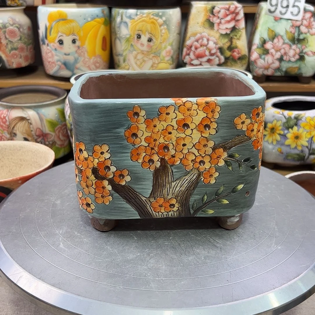 柠***茶景德镇炫彩手绘陶瓷花盆