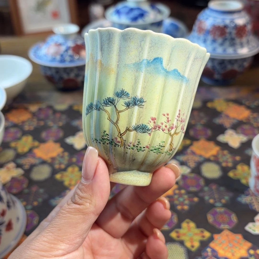 陶孤品青花手绘杯杯杯窑变釉