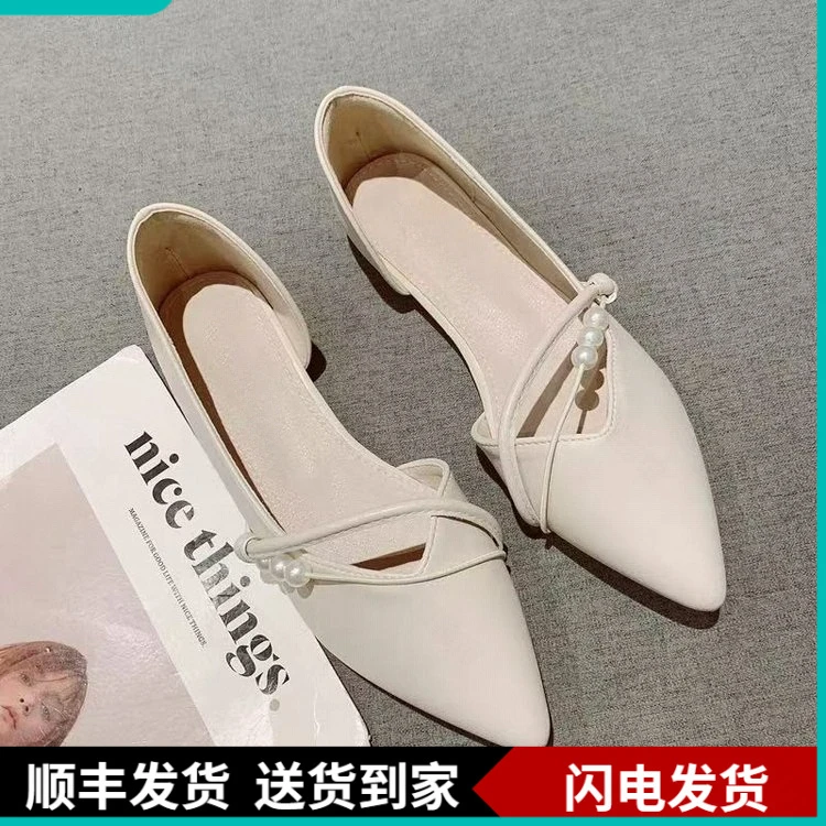 工作单鞋女2025春季新款浅口尖头平底侧空仙女晚晚风温柔气质瓢鞋