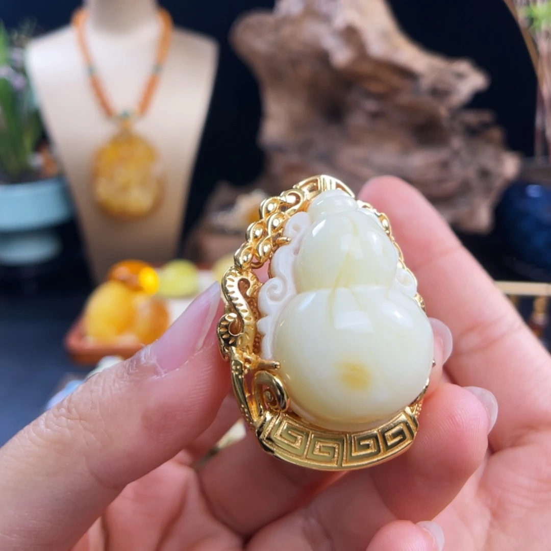 【闪购商品】琥珀珠宝奇石银S925镀金镶嵌