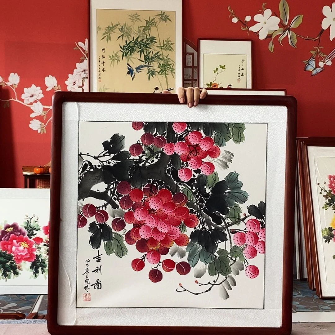 国画手写手绘带框包邮62✖️62国画作品