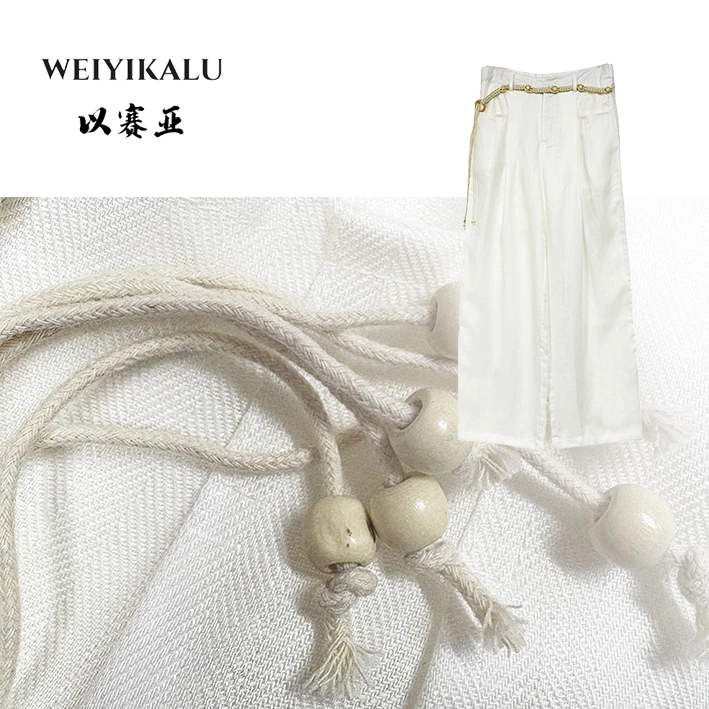 以赛亚 素缕青岚 高腰编织腰带欧若风天丝亚麻夏日垂感休闲裤1758