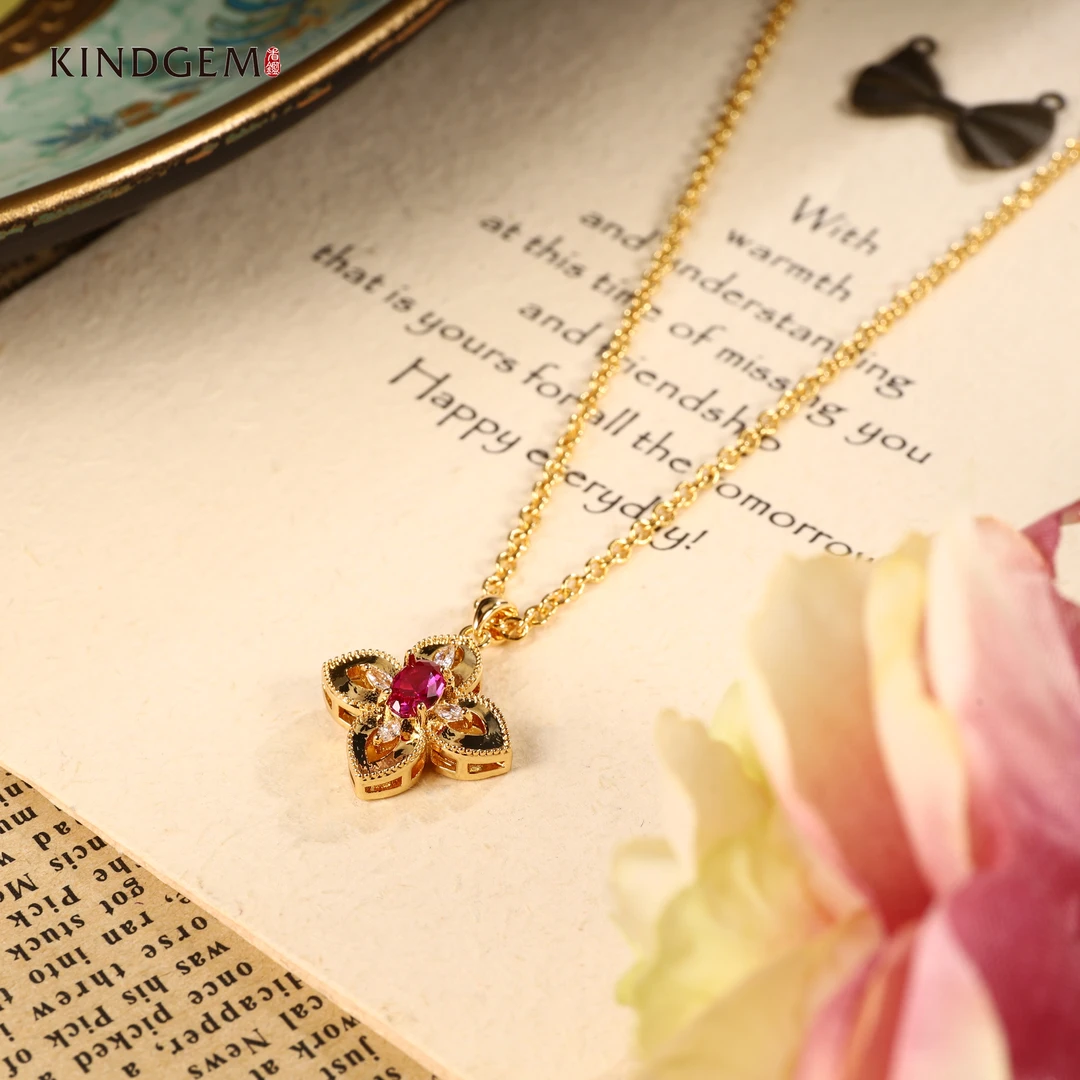 KindGem   设计感幸运草轻奢经典百搭镶嵌小众坠链项链 C-29121