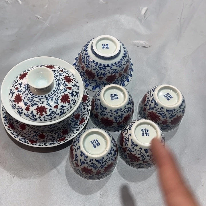 釉里红缠枝莲6间套全