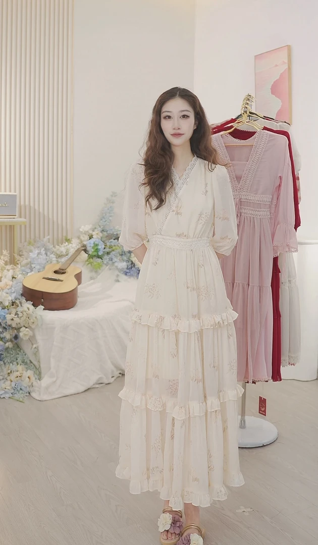 斤斤【彼岸花开】轻奢高级感刺绣气质收腰显瘦仙女温柔风连衣裙春夏