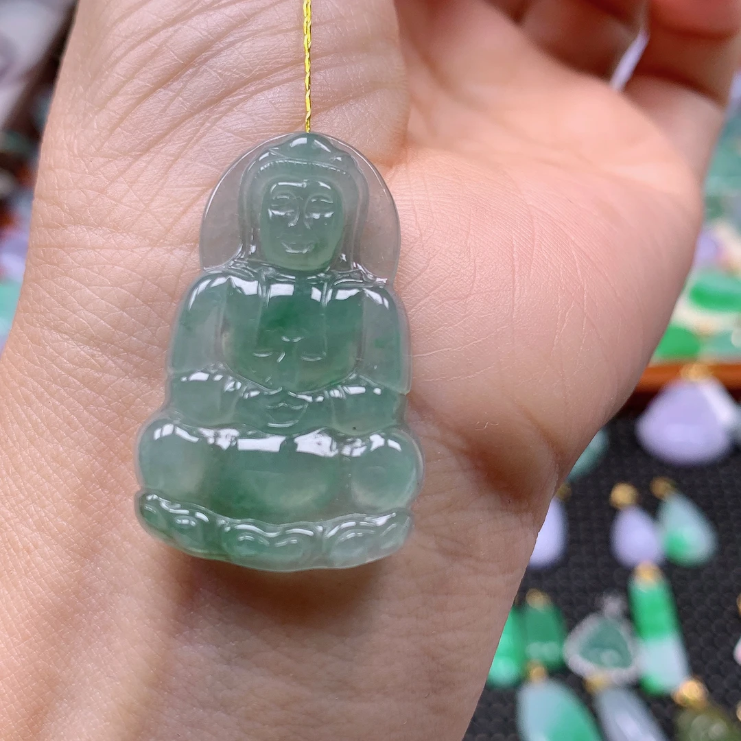 缅甸天然A货翡翠，冰睛观音，编号267/1030.尺寸36-23-4.6