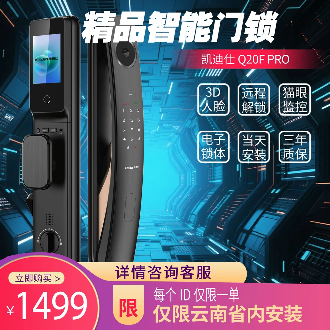 【云南专属】特价智能锁Q20F PRO  3D人脸识别、远程解锁、猫眼监控