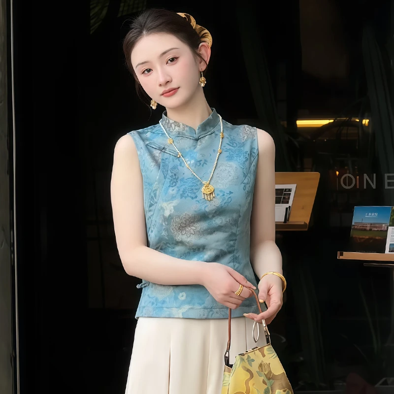 新中式国风立领无袖衬衫女士2026年夏季新款时尚潮流洋气漂亮上衣