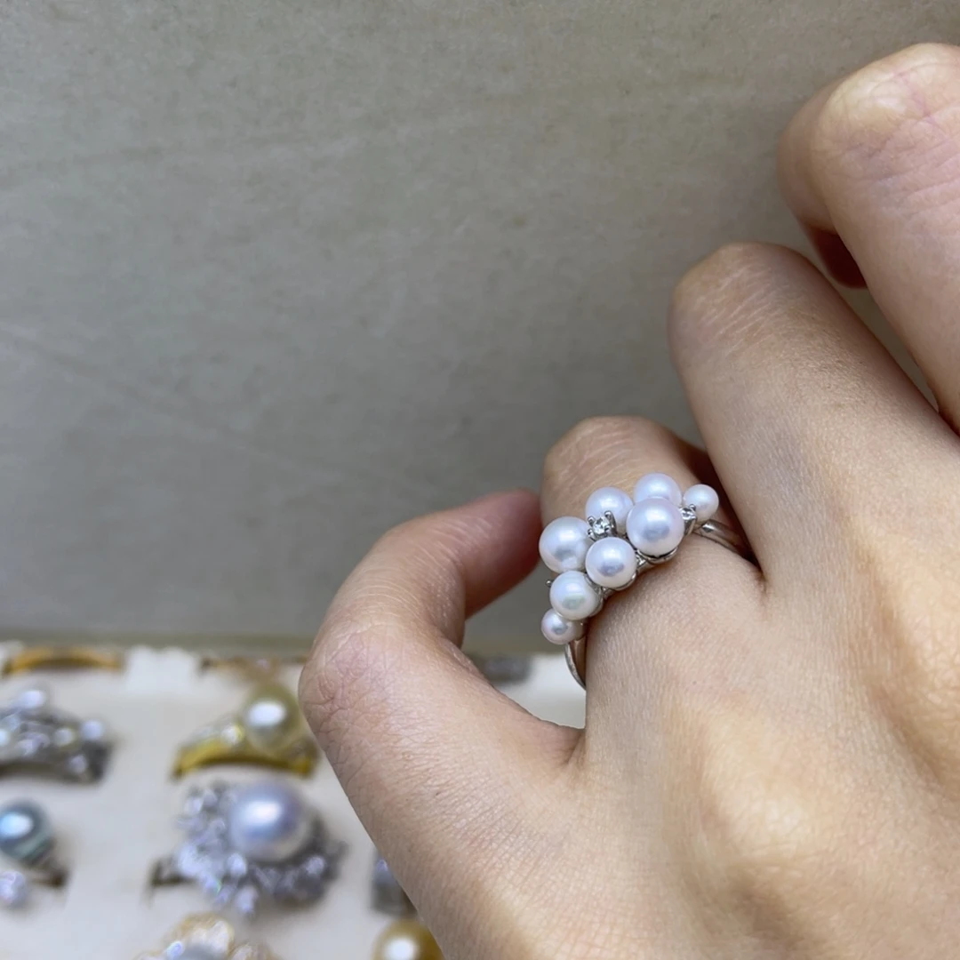 戒指银S925镶嵌淡水珍珠