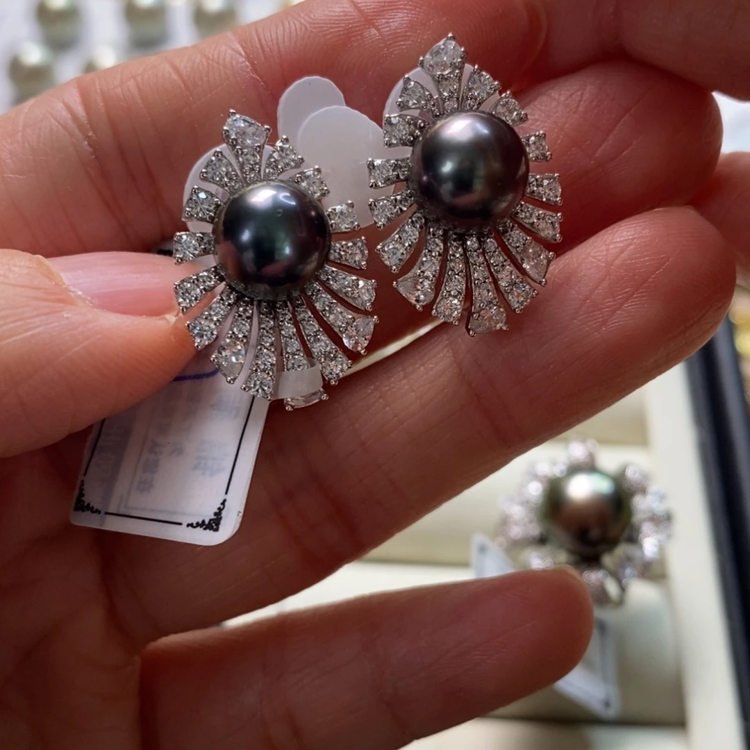 海水珍珠耳饰银S925镶嵌