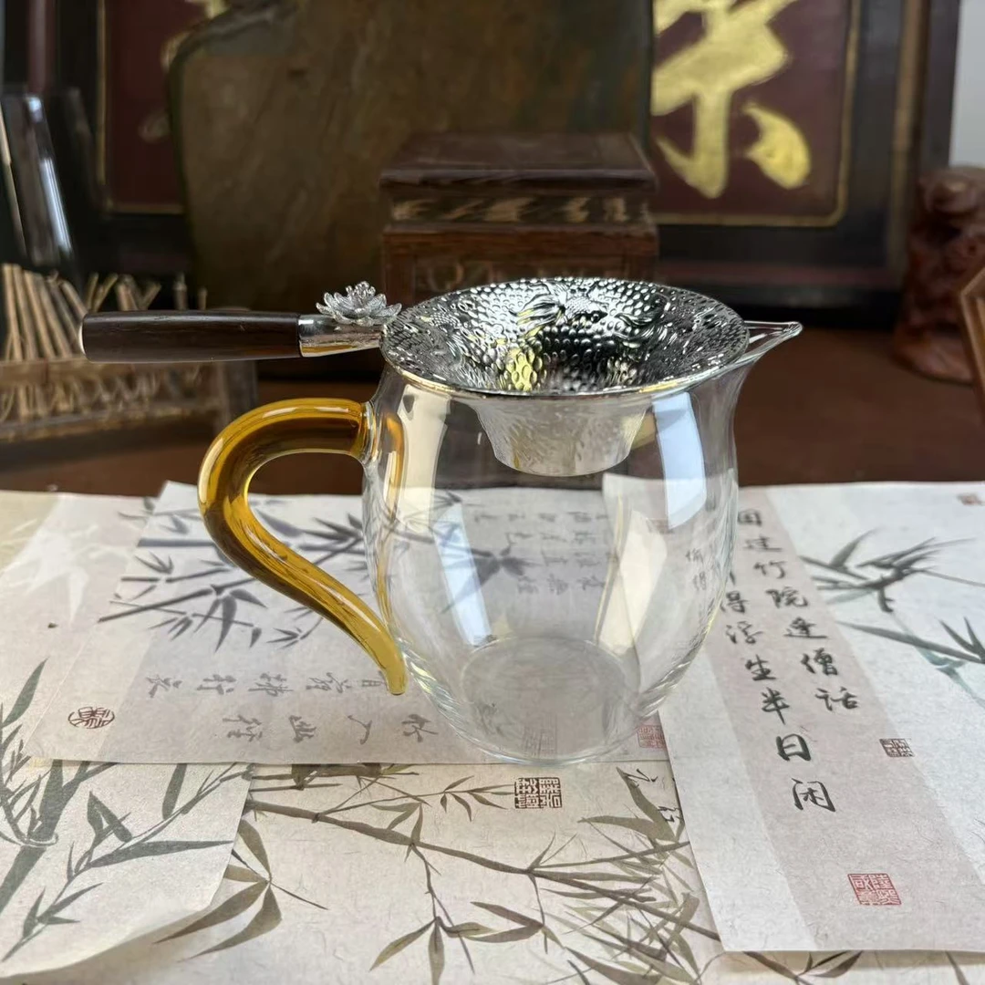 玻璃公道杯+鎏银茶漏-1710-0104