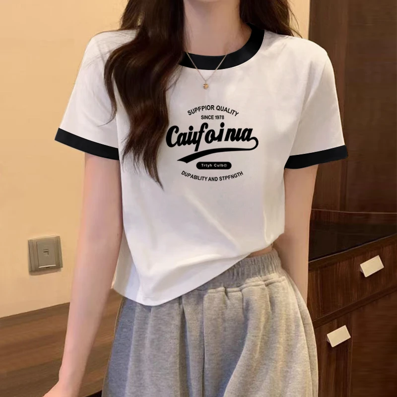 小众设计感洋气短款上衣正肩高腰显瘦白色短袖t恤女2025夏季新款