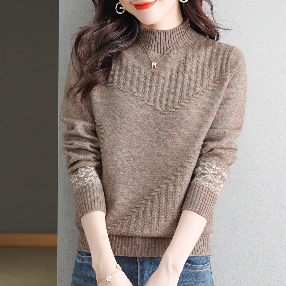 冬季加厚半高领洋气内搭针织打底衫宽松显瘦短款套头毛衣