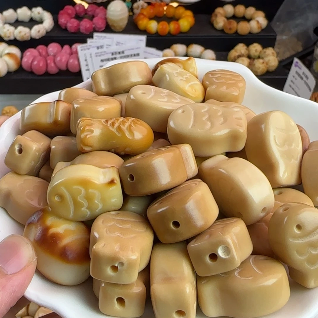 菩提根/象牙果手串微瑕疵风化鱼饼10颗