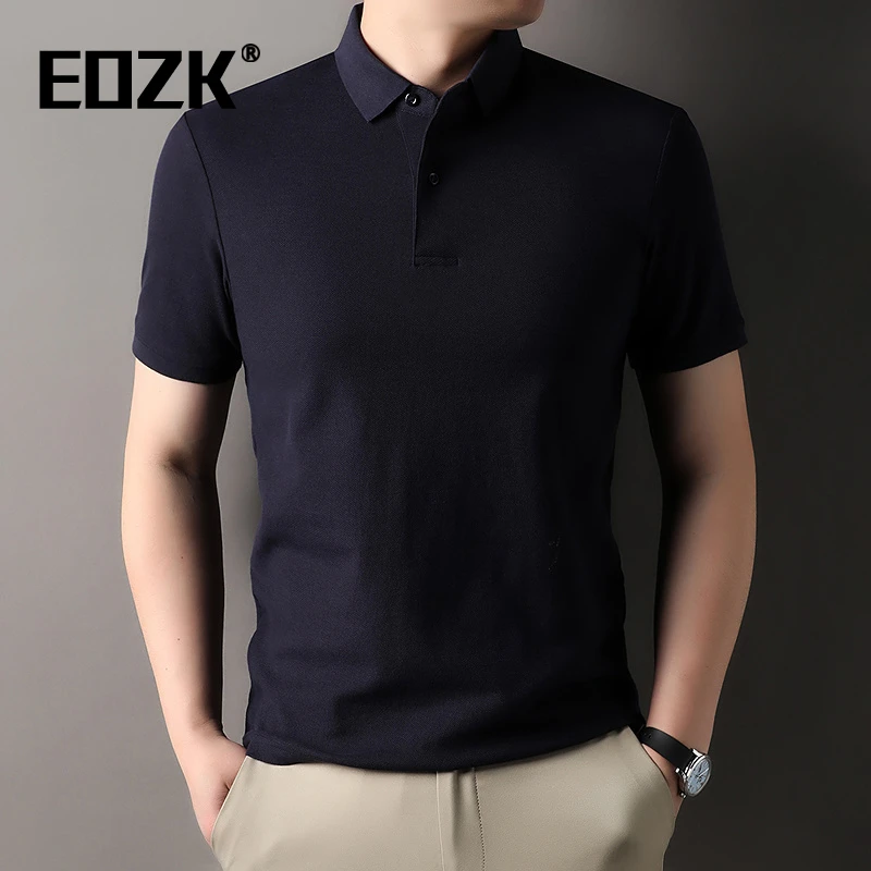 Eozk新款纯棉短袖T恤男夏季薄款透气纯色百搭翻领polo衫体恤半袖