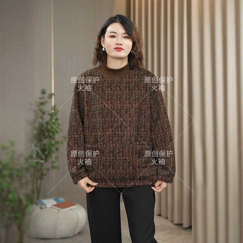 火袖F360中老年半高领上衣女士2025秋冬新款百搭长袖套头妈妈装