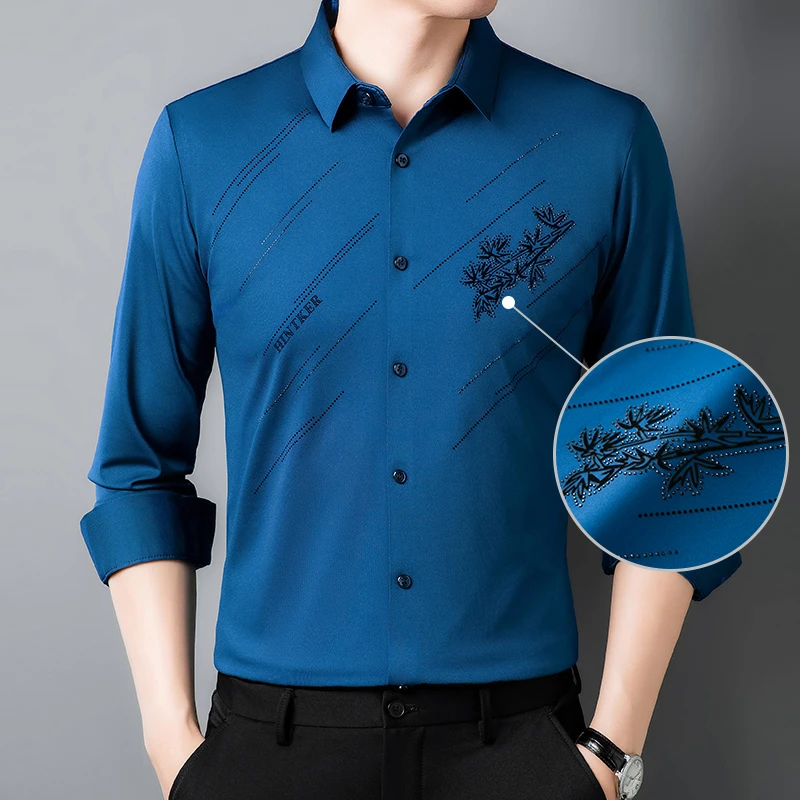 2025新款弹力 【无痕 冰丝 衬衫】休闲男士轻商务长袖衬衫免烫抗皱