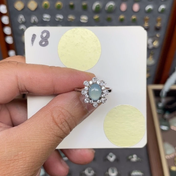 翡翠戒指银S925镶嵌翡翠18
