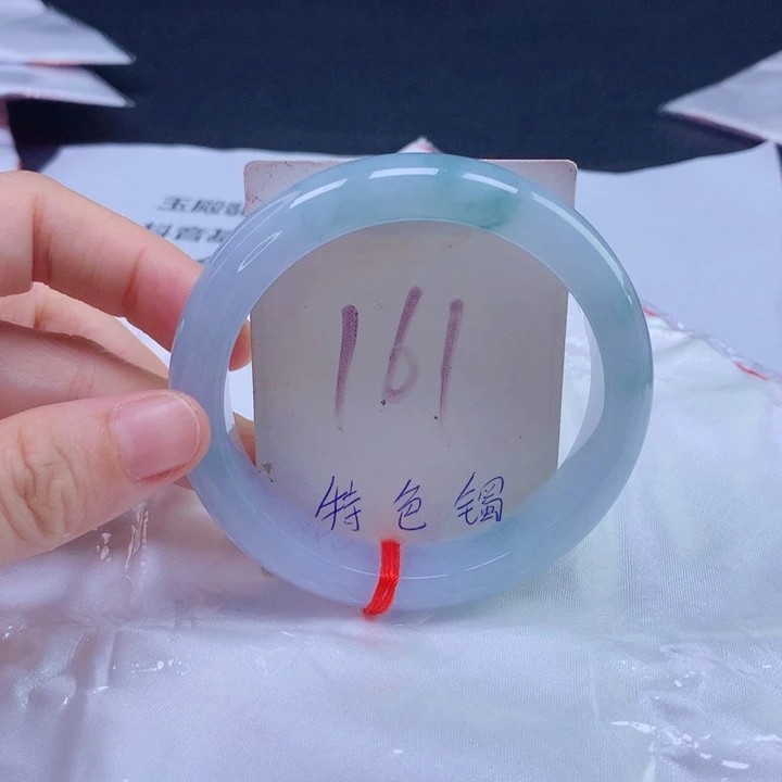 翡翠未镶嵌手镯蓝胶底绿花5757585