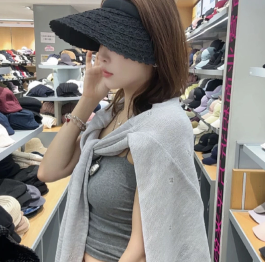 大檐空顶帽女夏季出游防晒遮阳帽沙滩太阳帽显脸小百搭发箍帽