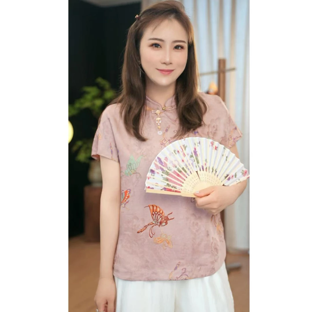 【蝶舞恋花】新中式夏季新款新中式连肩袖小衫上衣短袖