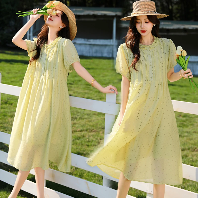孕妇连衣裙韩版雪纺夏季波点设计感显瘦小清新中长款遮肚时尚洋气