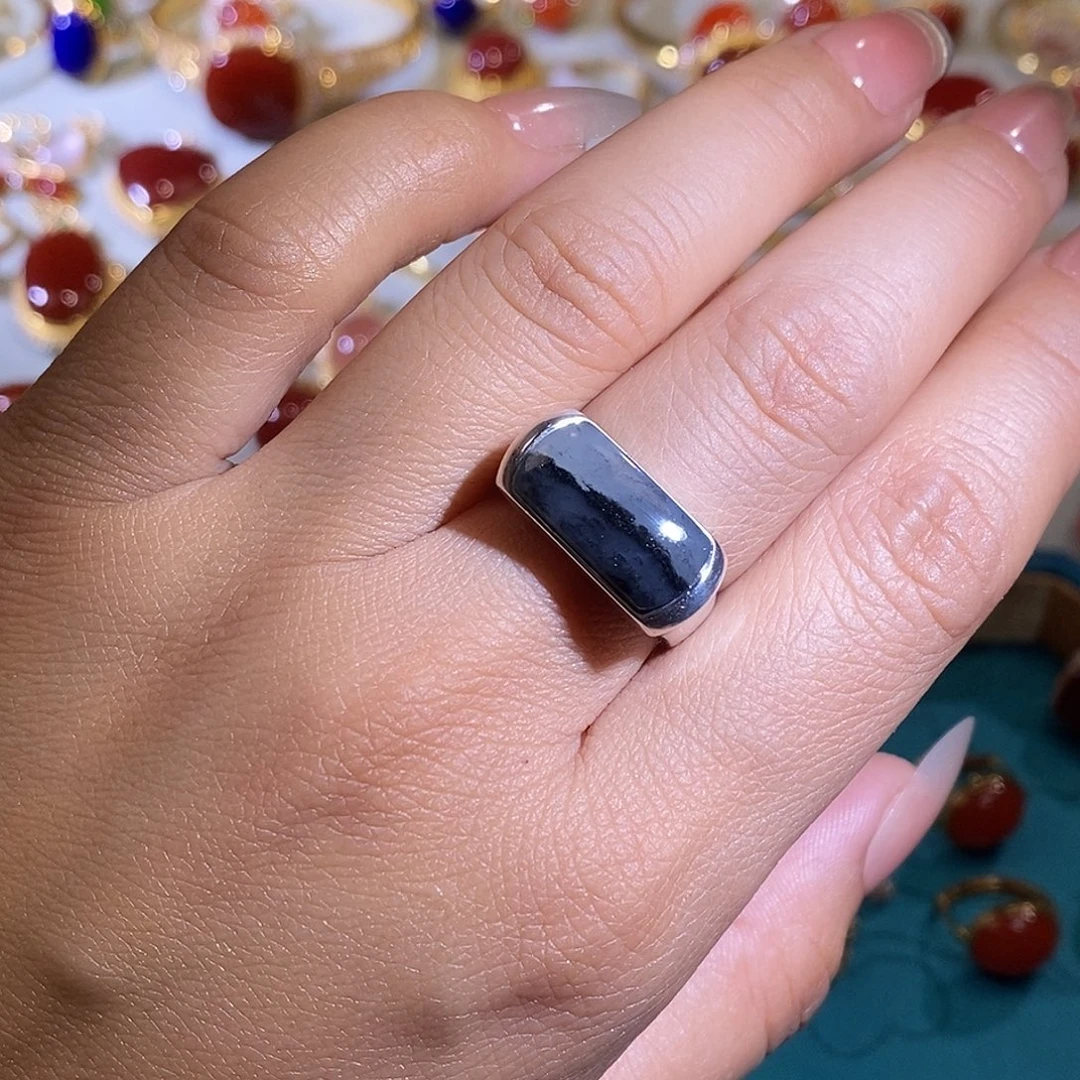 和田玉银S925镶嵌戒指