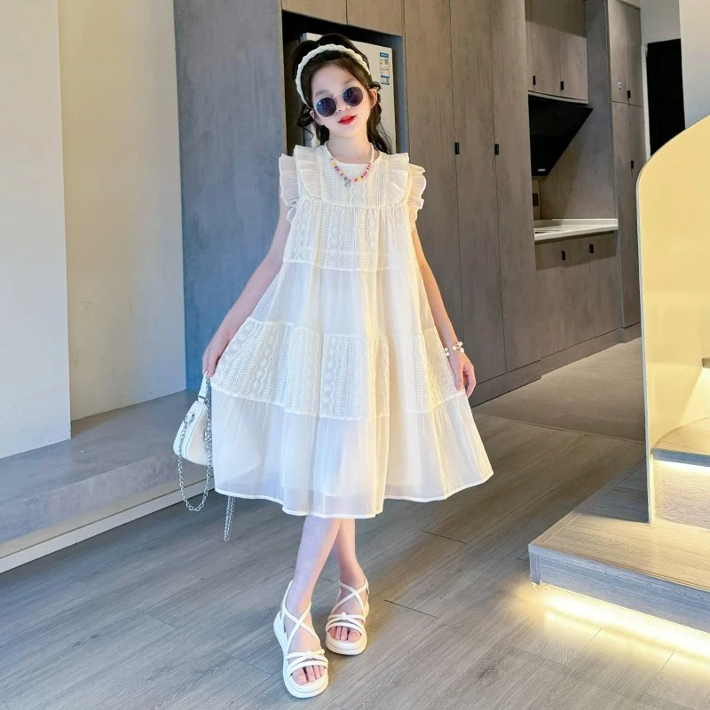 女童裙子2025新款夏季儿童连衣裙高级感米白色仙女裙洋气女孩夏装