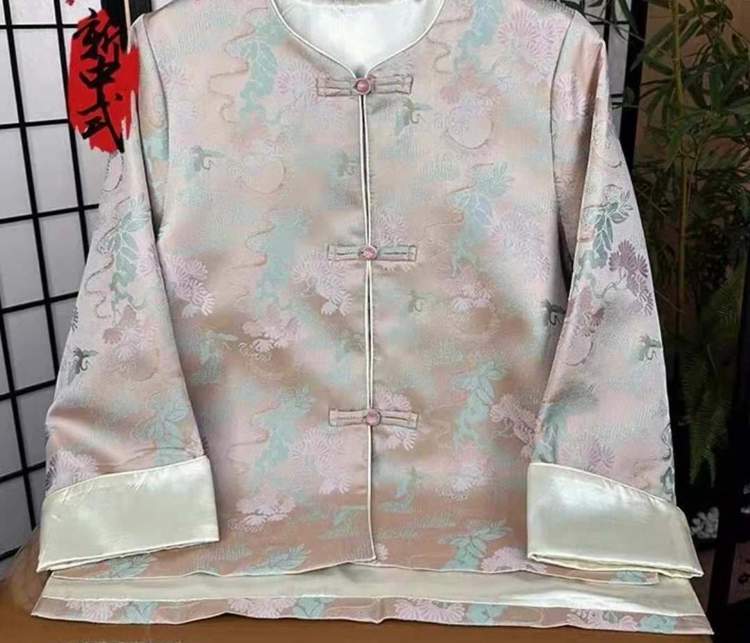 【松风鹤影】新中式对襟盘扣提花春季外套2024D0266-彤彤