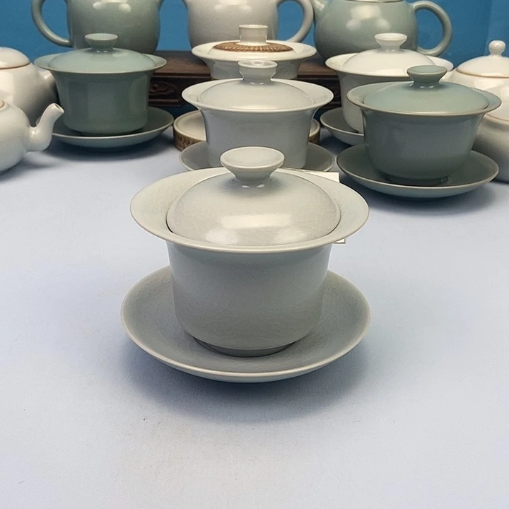 碗仿古月白马蹄盖碗原矿原釉原产地